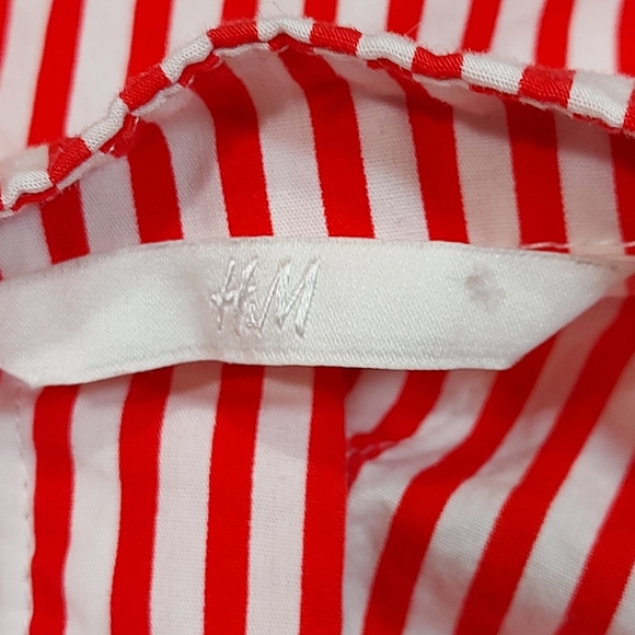 H&M Candy Stripe Red  White Cotton Tie Up Long Sleeve Blouse Top, Medium - Picture 7 of 14